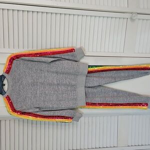 Child's Medium Lola + The Boys Gray Track Suit Joggers With Rainbow Sequins
